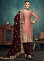 Vichitra Silk Pink Festival Wear Embroidery Work Straight Suit